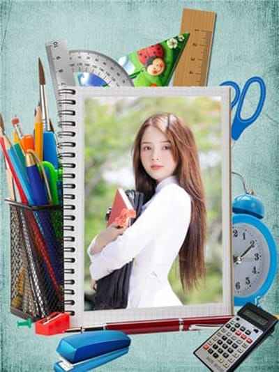 Tạo ảnh học sinh với quyển sổ kết hợp dụng cụ học tập sáng tạo
