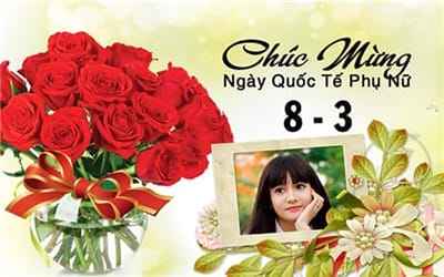 Ghép khung ảnh hoa Hồng và hoa nhân tạo chúc mừng ngày mùng 8 tháng 3