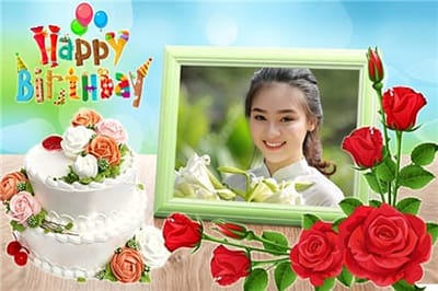 Ghép hình vào khung ảnh nền xanh ngọc tuyệt đẹp chúc mừng sinh nhật