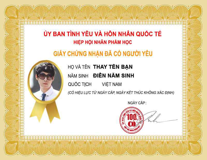 Ảnh chế hài hước giấy chứng nhận đã có người yêu