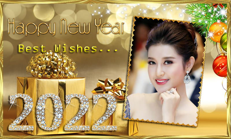 Ghép khung ảnh chúc mừng năm mới 2022 với hộp quà và kim cương trang trí đẹp