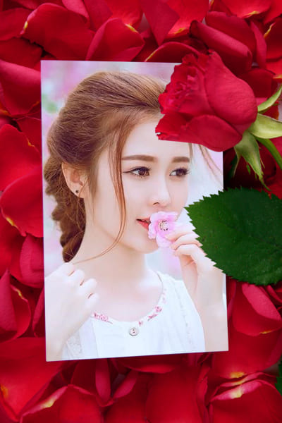 Ghép ảnh gái xinh online vào khung ảnh hoa hồng đỏ rực rỡ 