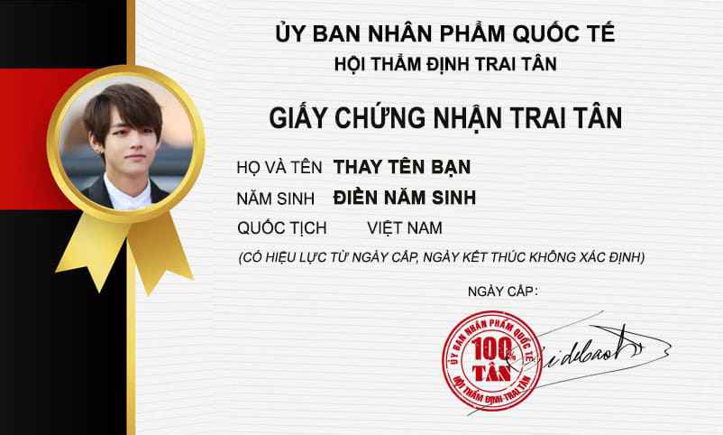 Chế vui giấy chứng nhận trai tân