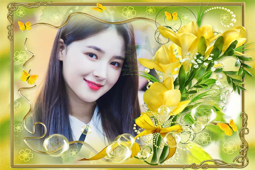 Ghép khung ảnh nghệ thuật với hoa vàng rực rở, tạo ảnh đẹp với gái xinh mới nhất