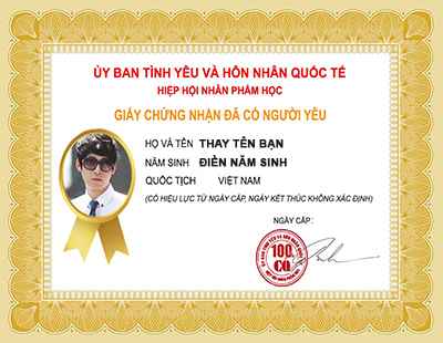 Tạo ảnh chế hài hước giấy chứng nhận đã có người yêu