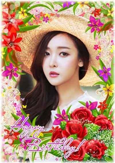 Ghép khung ảnh chúc mừng sinh nhật với hoa đẹp rực rỡ