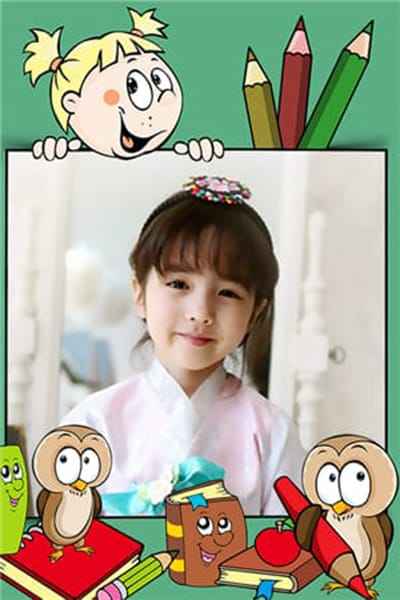 Khung ảnh cậu bé và những chú chim ngộ nghĩnh cùng đồ dùng học tập