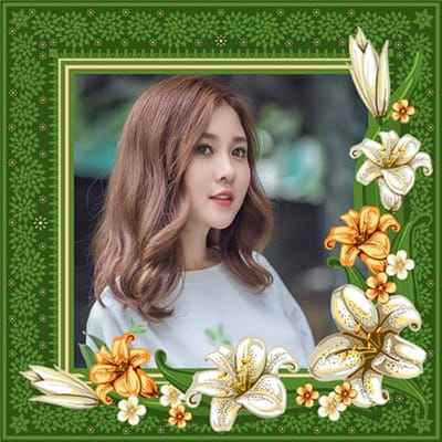 Tạo ảnh đẹp nghệ thuật với những bông hoa ly trang trí trên nền xanh lá