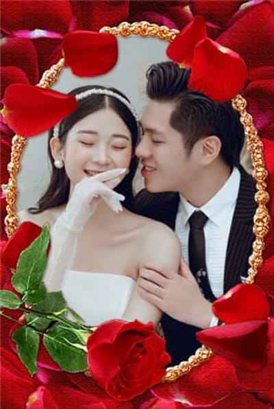 Ghép ảnh tình yêu với vòng vàng và hoa hồng đẹp