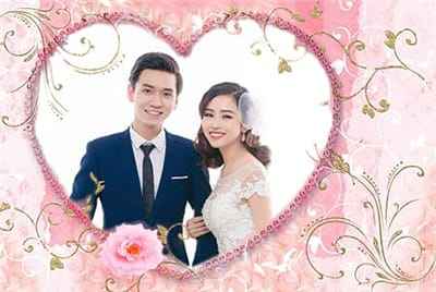 Ghép ảnh với chuổi hạt ngọc màu tím hình trái tim