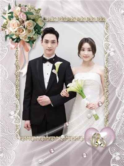 Tạo ảnh cưới với khung ảnh hoa hồng và nhẫn cưới kết hợp nghệ thuật tuyệt đẹp