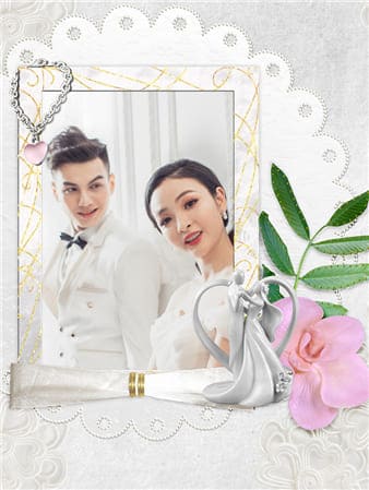 Tạo ảnh online với khung ảnh cưới gam màu trắng cùng hình ảnh biểu tượng tình yêu