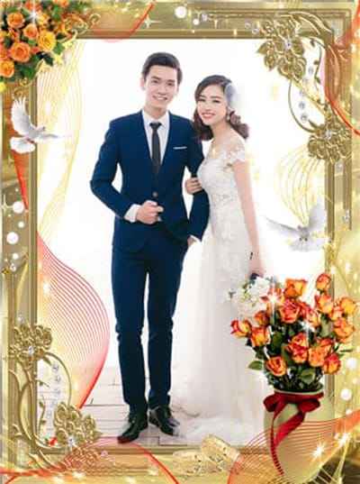 Tạo ảnh cưới với khung ảnh những bông hoa vàng rực rỡ