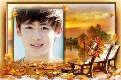 Ghép hình với ghế đá lá mùa thu tuyệt đẹp