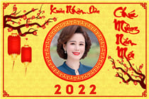 Ghép khung ảnh hoa đào và đèn lồng đỏ chúc mừng năm mới nhâm dần 2022