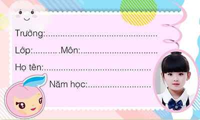 Tạo nhãn vở bằng cách ghép ảnh đại diện vào khung ảnh màu hồng với điểm nhấn  sticker đẹp