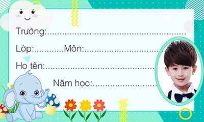 Ghép ảnh đại diện vào khung ảnh nền xanh ngọc và chú voi con đáng yêu để tạo nhãn vở online