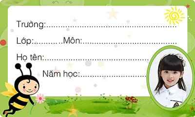 Ghép ảnh đại diện vào nhãn vở online nền xanh lá cây với điểm nhấn chú ong đi lấy mật