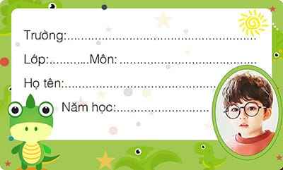 Ghép ảnh đại diện vào khung ảnh nền xanh lá cây và chú khủng long đáng yêu để tạo nhãn vở online