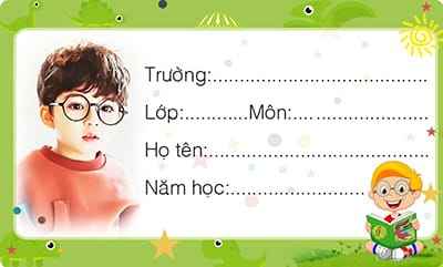 Ghép ảnh đại diện online vào khung ảnh nhãn vở nền xanh lá cây và cậu bé ham học tuyệt đẹp