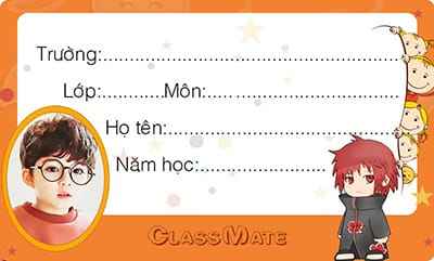 Tạo nhãn vở miễn phí bằng cách ghép ảnh đại diện vào khung ảnh cậu bé anime tóc đỏ và những em bé ngộ nghĩnh