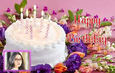 Ghép ảnh chúc mừng sinh nhật với bánh gato và hoa đẹp