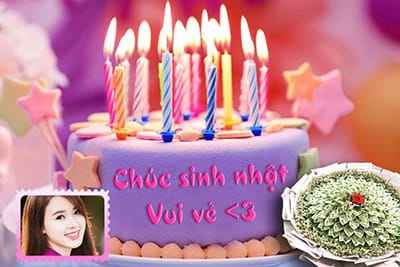 Ghép ảnh chúc mừng sinh nhật với bánh và bó hoa tiền nghệ thuật