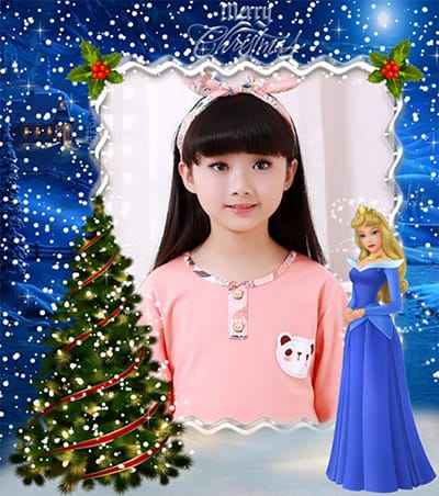 Ghép ảnh vào khung ảnh cây thông noel và nàng công chúa xinh đẹp