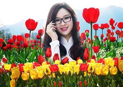 Cánh đônhg hoa tulip tạo ảnh đẹp selfe
