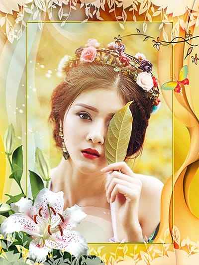 Ghép khung ảnh hoa ly trên nền vàng nghệ thuật đẹp mắt