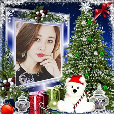 Khung ảnh cây thông noel kết hợp với hiệu ứng bông tuyết