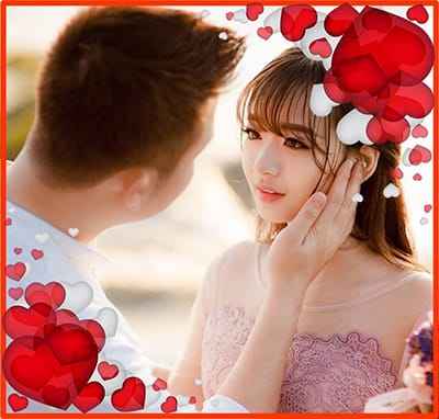 Ghép ảnh đôi với khung ảnh những trái tim đỏ rực biểu tượng của tình yêu