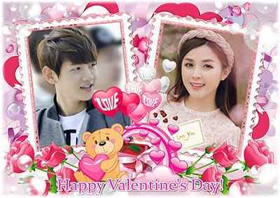 Ghép 2 ảnh vào khung ảnh trái tim kết hợp hoa hồng làm kỷ niệm ngày lễ tình yêu