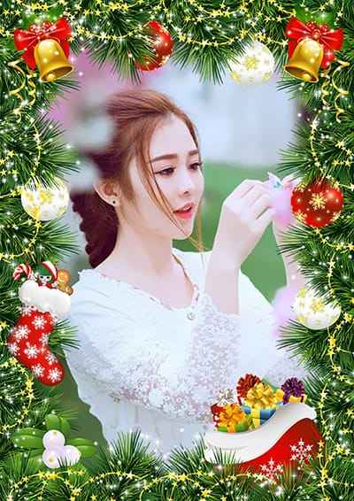 Tạo ảnh kết hợp giũa nơ và chuông tạo thành những bông hoa chúc mừng noel