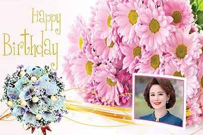 Khung ảnh hoa và tiền chúc mừng sinh nhật