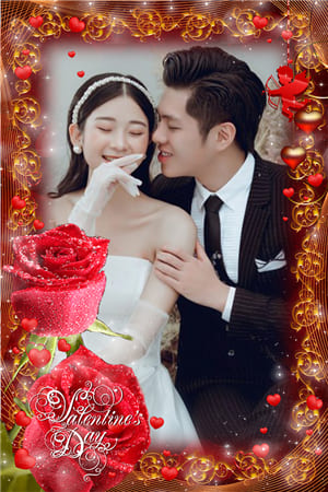 Ghép ảnh vào khung ảnh kỷ niệm ngày lễ tình nhân với vị thần tình yêu và hoa hồng