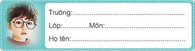 Tạo nhãn vở dài nằm dưới trang sách hoặc vở đẹp bằng cách ghép ảnh đại diện vào khung ảnh nền màu xanh ngọc 