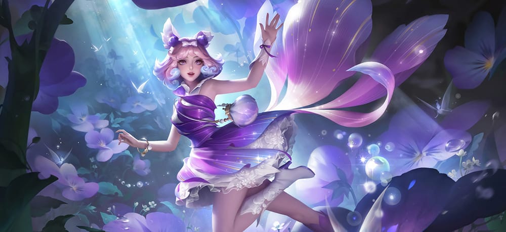 Xem hình ảnh anime nữ xinh đẹp với bộ váy màu tím huyền thoại