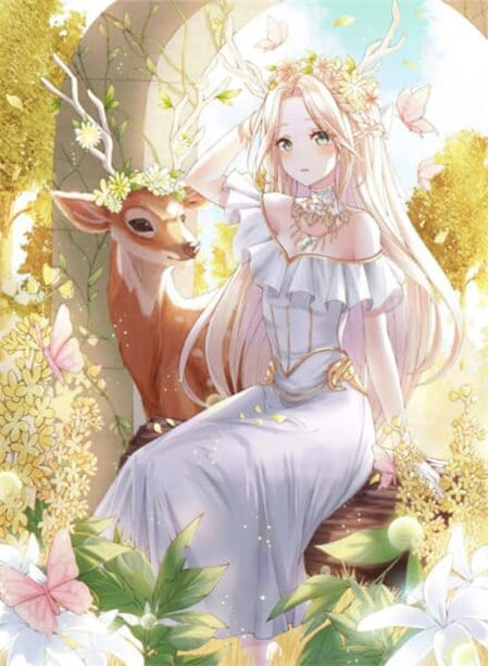 Hình ảnh anime nữ xinh đẹp bên chú hươu