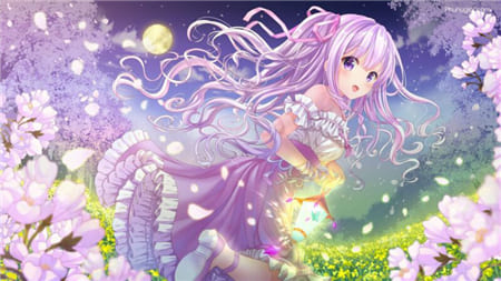 Hình ảnh anime nữ bên cánh đồng hoa đẹp như tiên cảnh