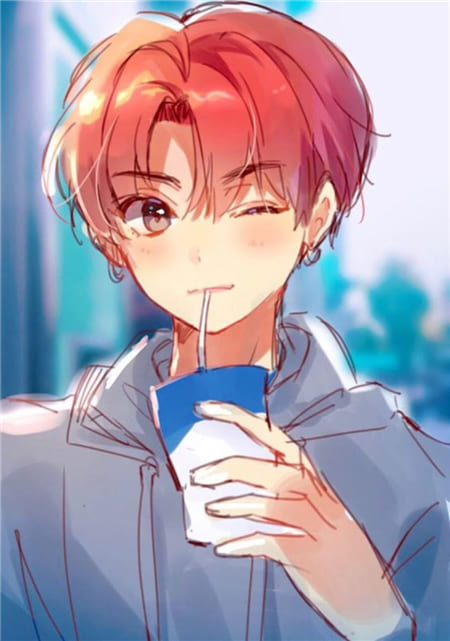 Hình ảnh anime nam thư sinh với mái tóc đỏ