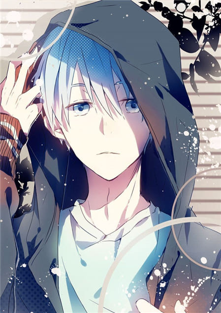 Hình ảnh anime nam với bộ áo trùm đầu che nắng