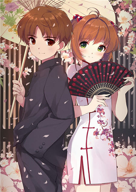Hình ảnh anime cặp đôi tạo dáng đẹp cùng những cánh hoa anh đào