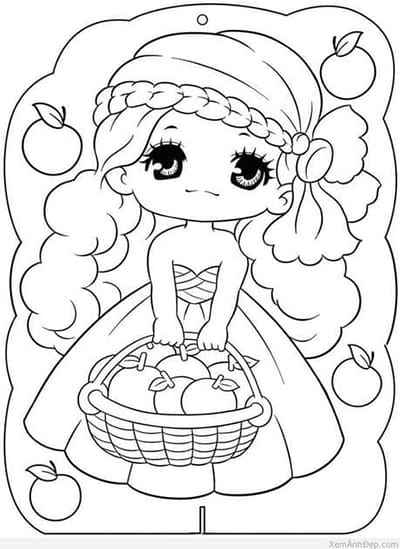 Tranh tô màu bé gái xinh xắn