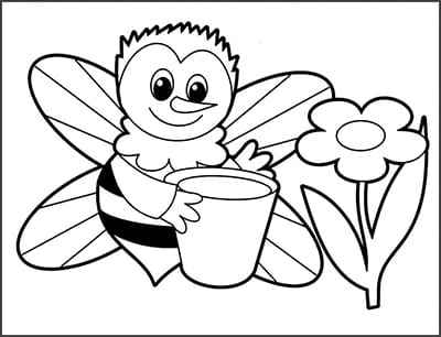 Tranh tô màu chú Ong với chiếc cốc lấy mật hoa