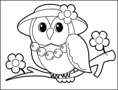 Tranh tô màu chú chim cú mèo với chiếc mũ xinh xắn