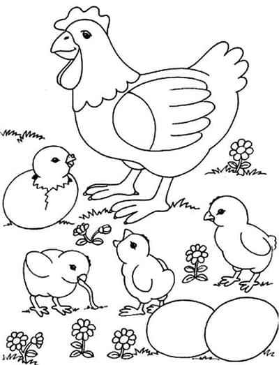 Tranh tô màu đàn gà đang kiếm ăn