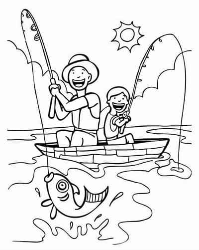 Tranh tô màu thuyền câu cá trong hồ