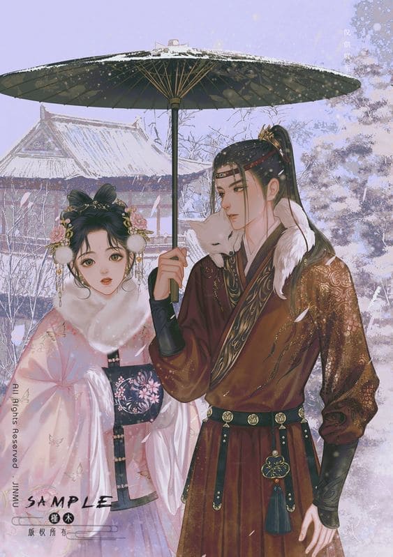 Hình nền điện thoại anime nam cầm ô che cho bạn gái