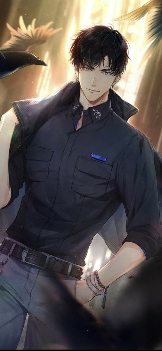 Hình nền điện thoại anime nam lạnh lùng cùng với chú quạ